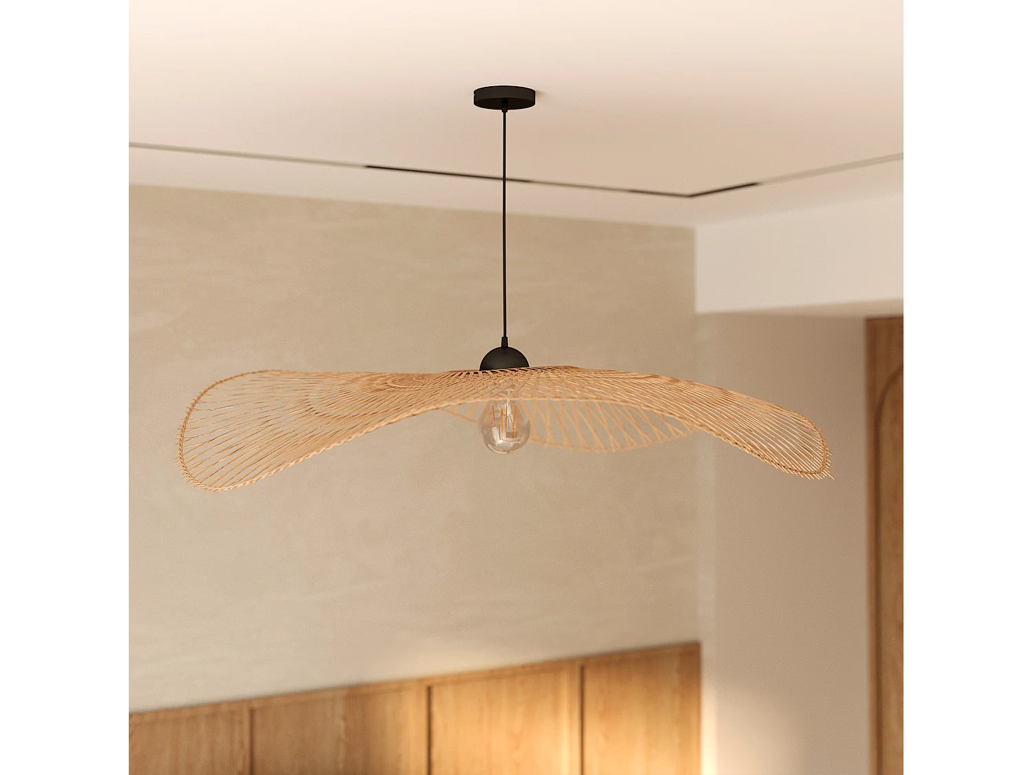 Sospensione D100 cm in bambù con filo nero - Jipi