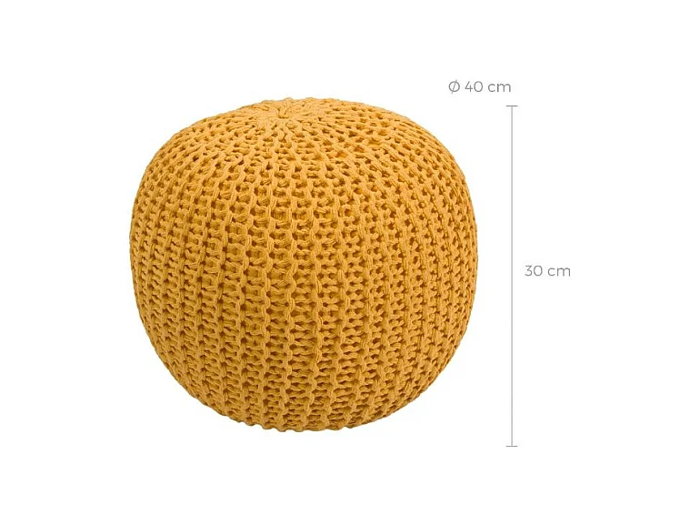 Pouf rotondo in maglia di cotone giallo senape D40 cm - Elisa