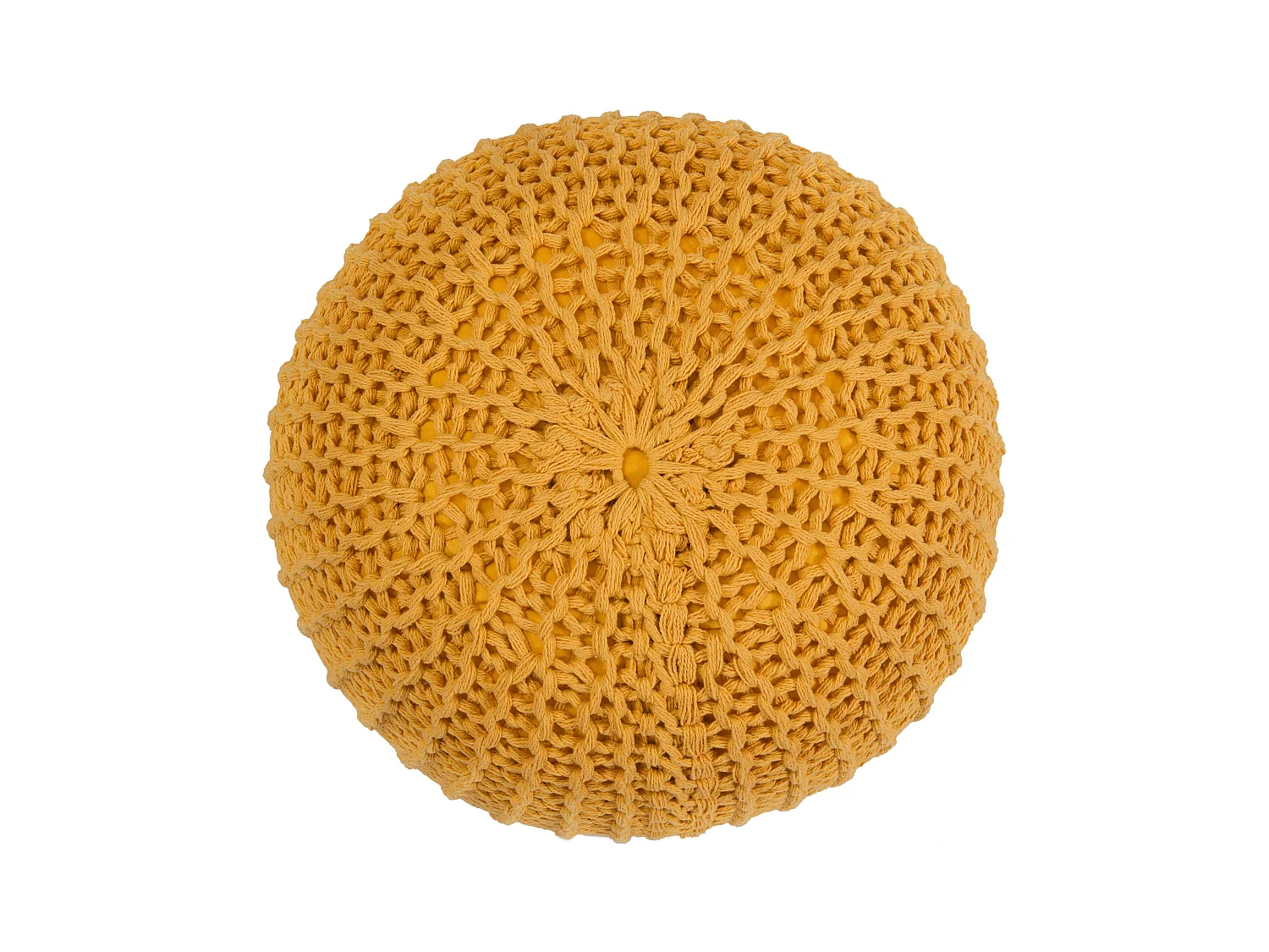 Pouf rotondo in maglia di cotone giallo senape D40 cm - Elisa