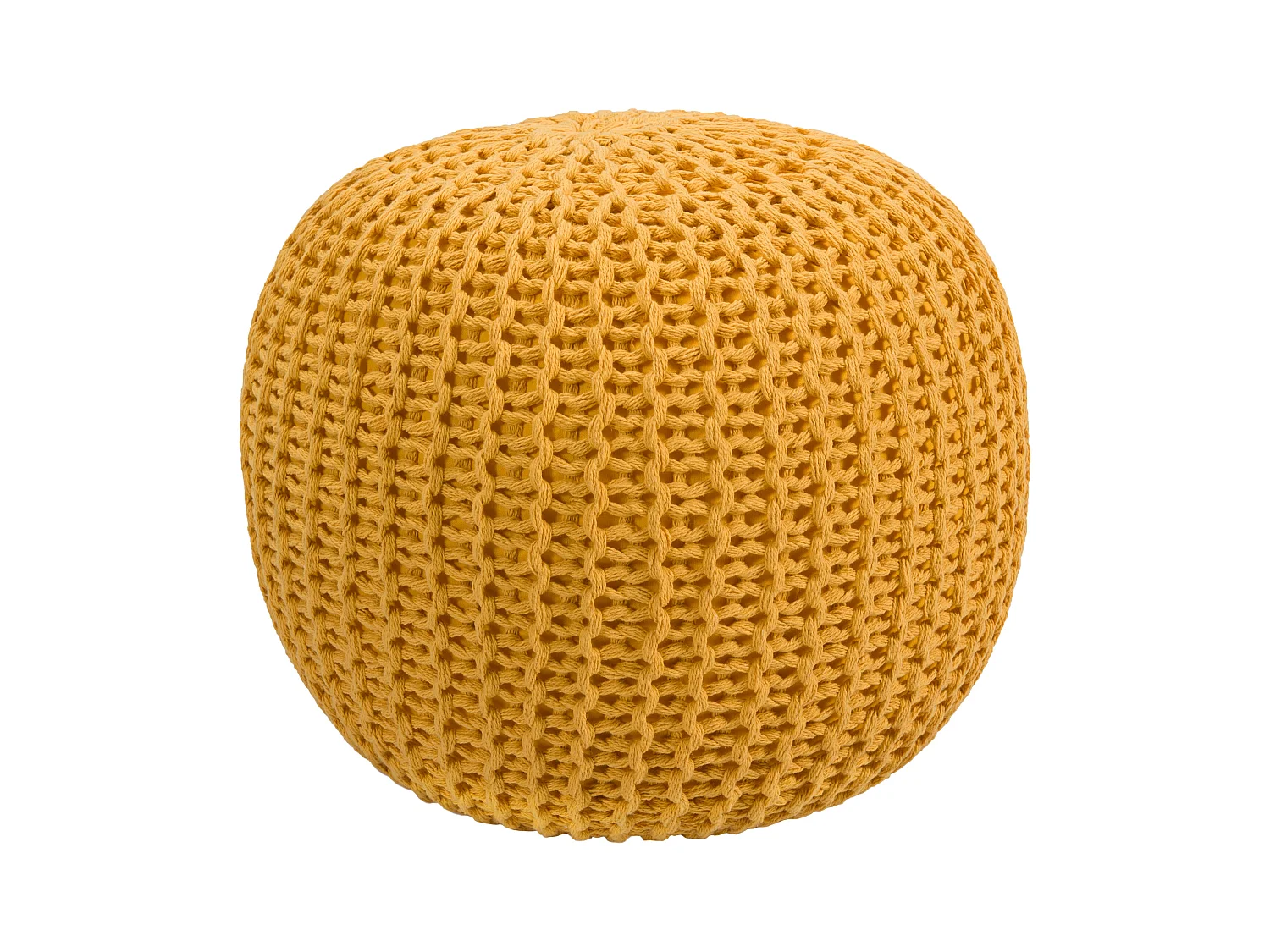 Pouf tricot rond en coton jaune moutarde D40 cm - Elisa