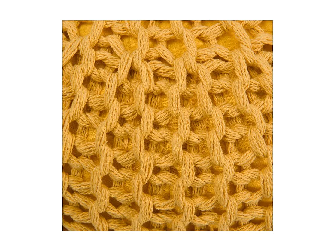 Pouf tricot rond en coton jaune moutarde D40 cm - Elisa