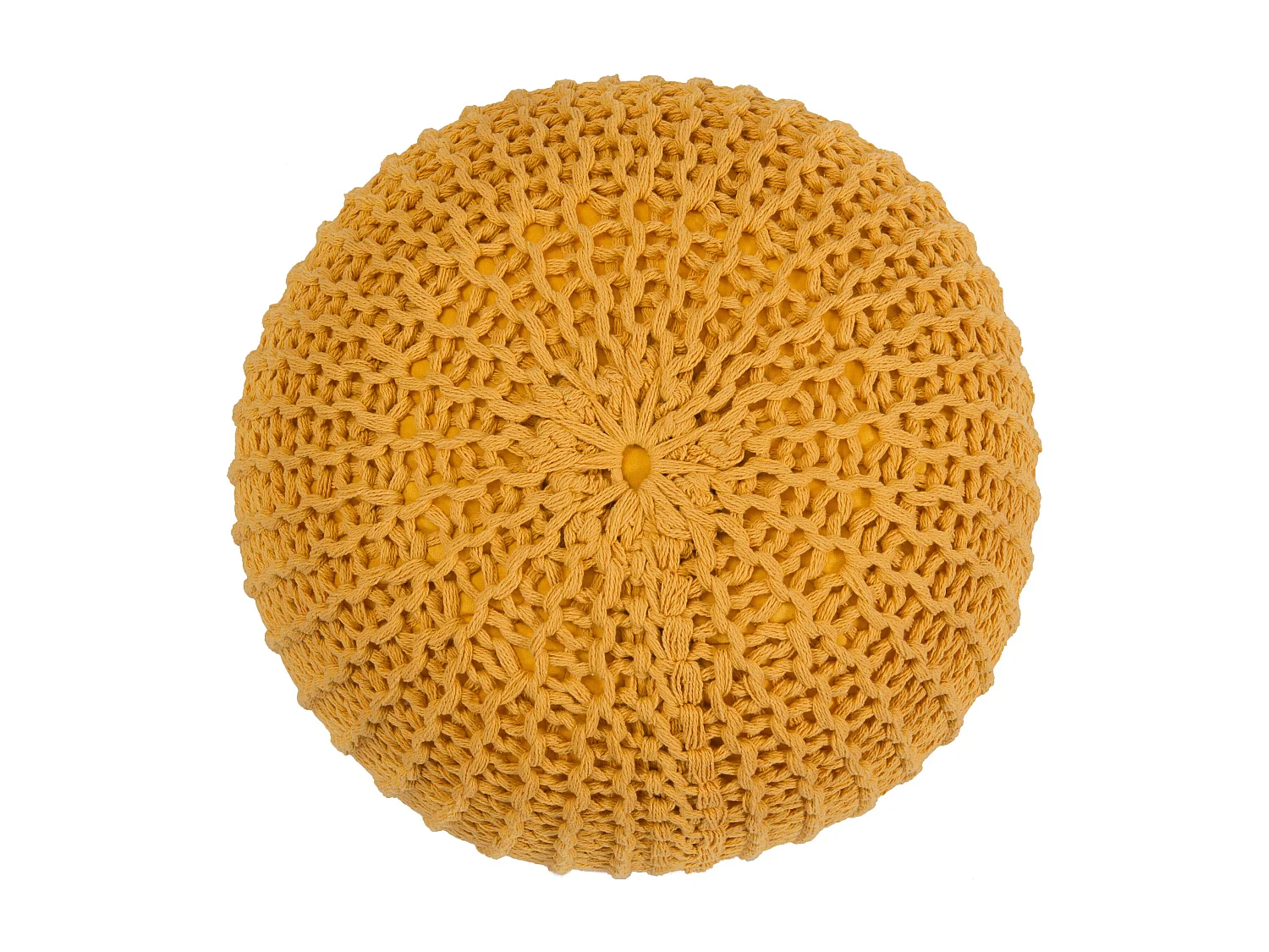 Pouf tricot rond en coton jaune moutarde D40 cm - Elisa