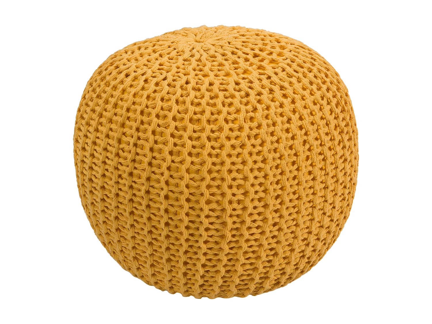 Pouf tricot rond en coton jaune moutarde D40 cm - Elisa