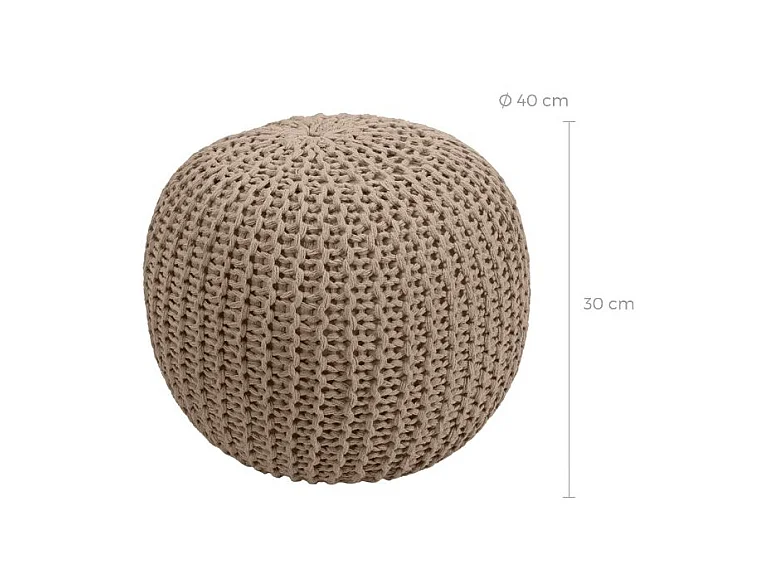 Pouf tricot rond en coton taupe D40 cm - Elisa