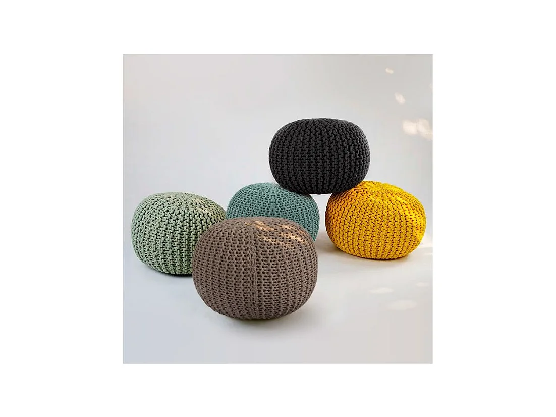Pouf tricot rond en coton taupe D40 cm - Elisa