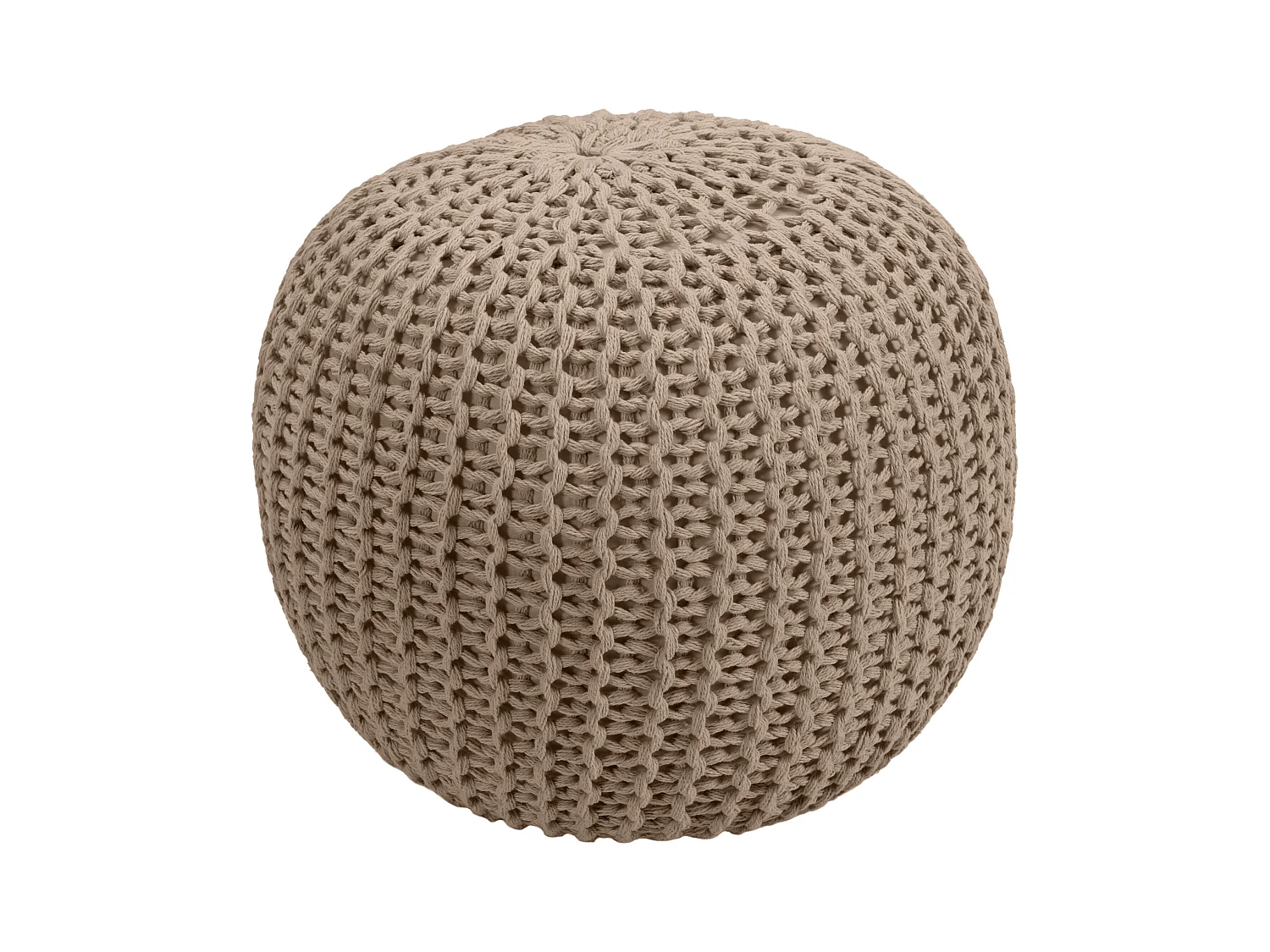 Pouf tricot rond en coton taupe D40 cm - Elisa