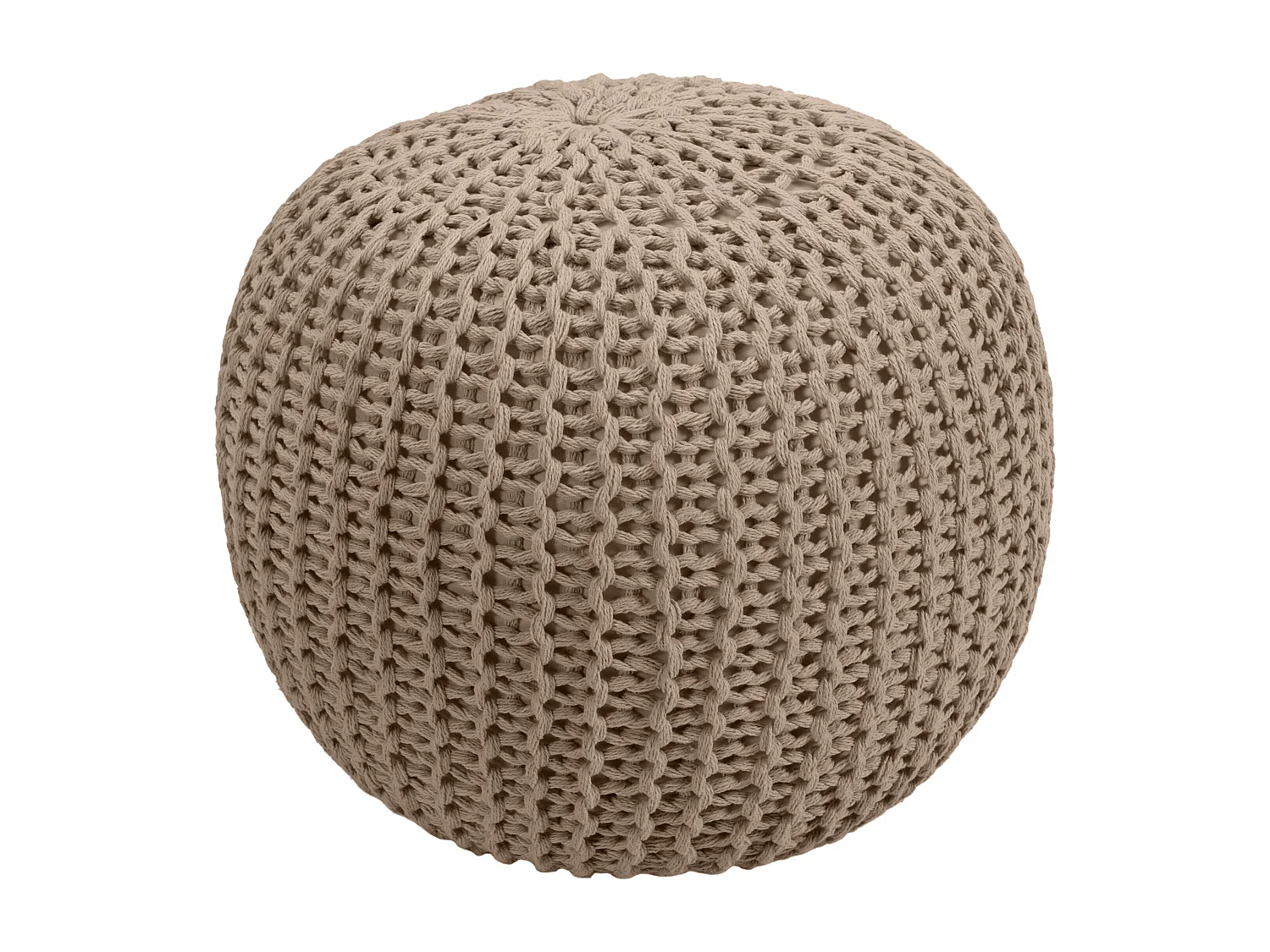 Pouf tricot rond en coton taupe D40 cm - Elisa