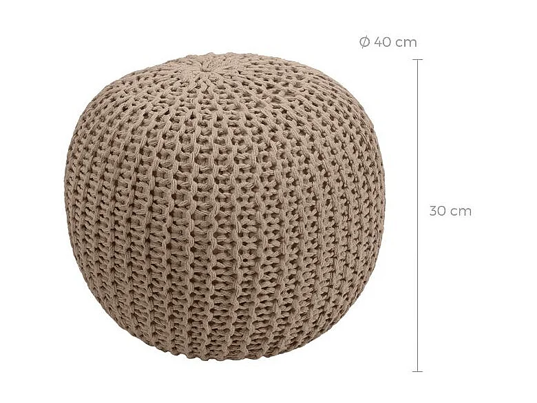 Pouf tricot rond en coton taupe D40 cm - Elisa
