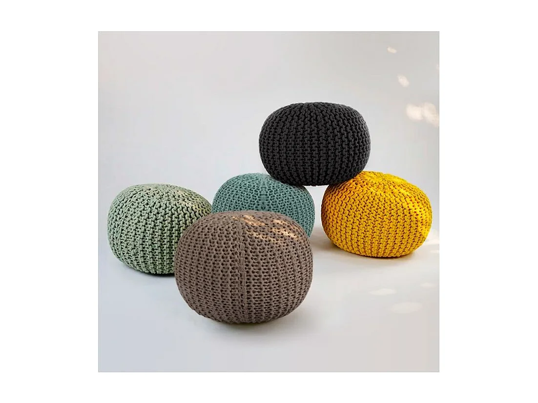 Pouf tricot rond en coton taupe D40 cm - Elisa