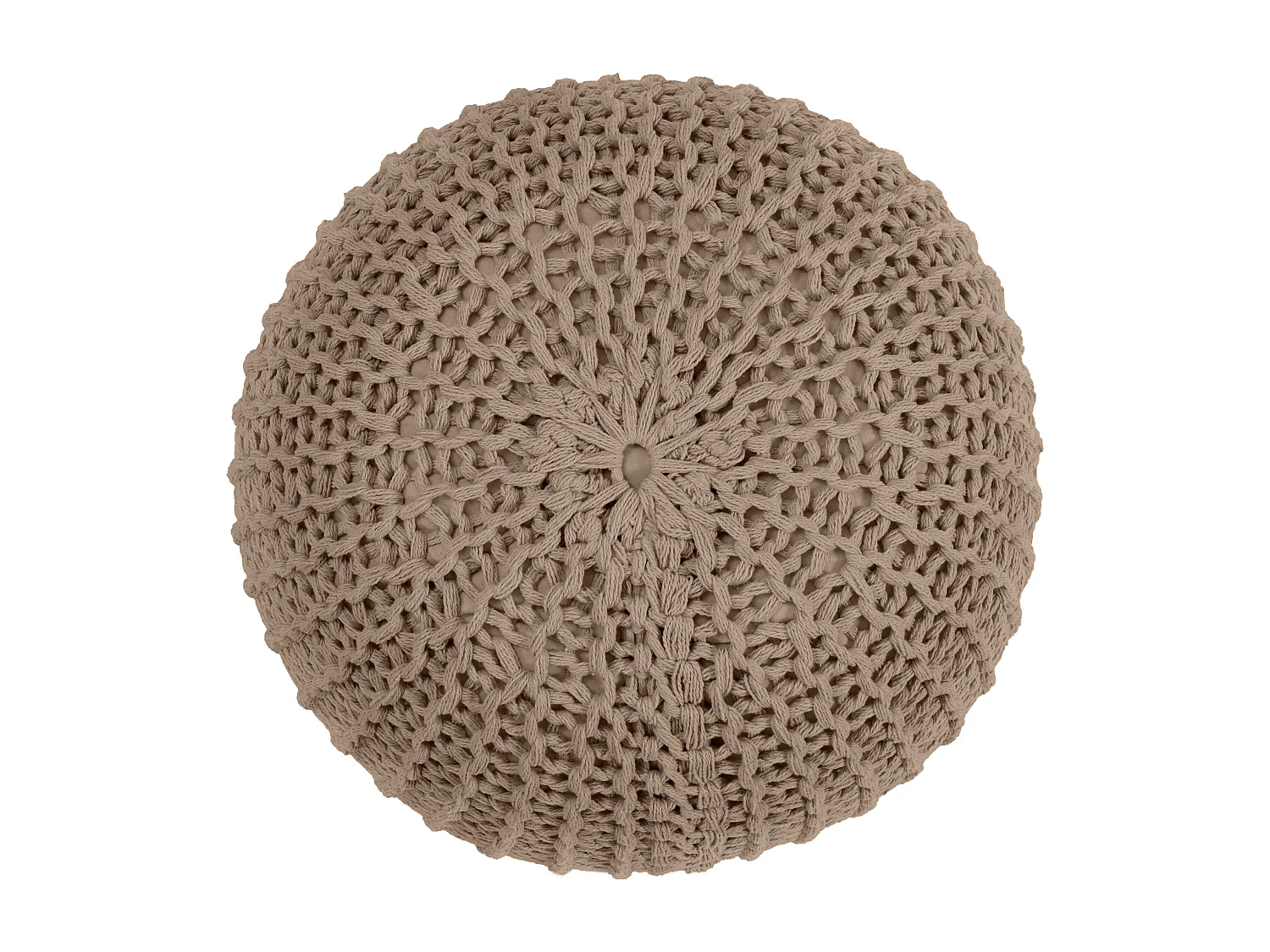Pouf tricot rond en coton taupe D40 cm - Elisa
