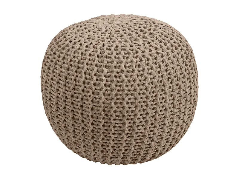 Pouf tricot rond en coton taupe D40 cm - Elisa