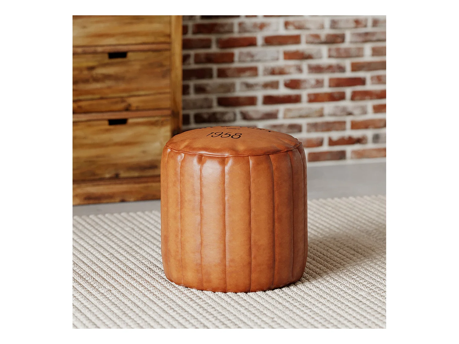 Pouf rotondo in pelle marrone D42 cm - Bally