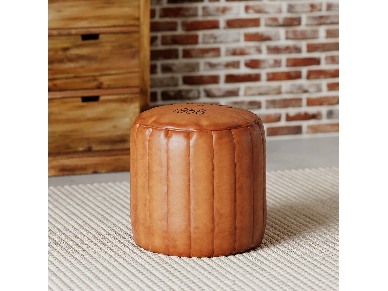 Puff redondo de cuero marrón D42 cm - Bally