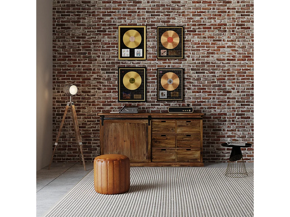 Puff redondo de cuero marrón D42 cm - Bally