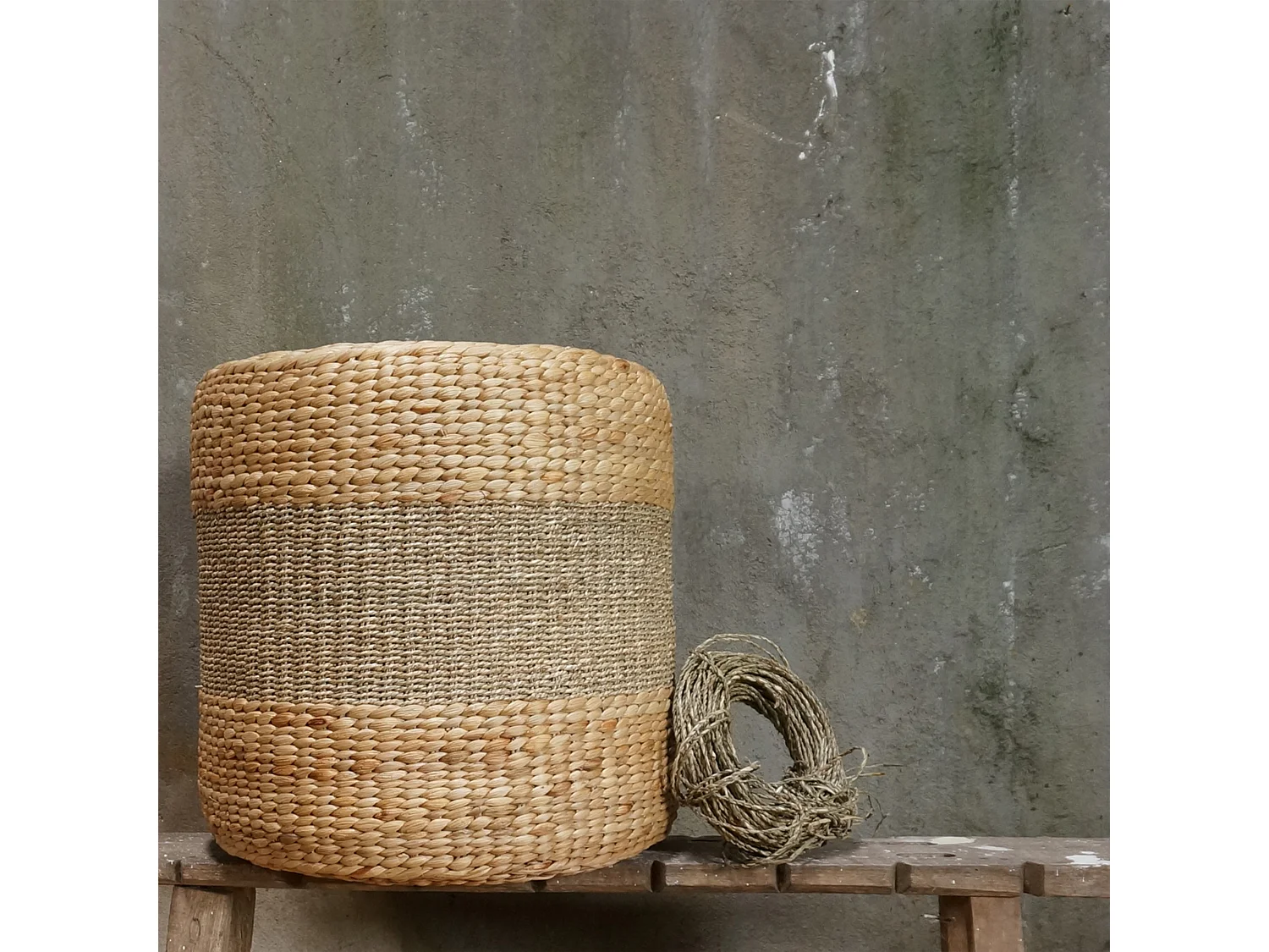 Pouf rond en fibre naturelle D40 cm - Nelson