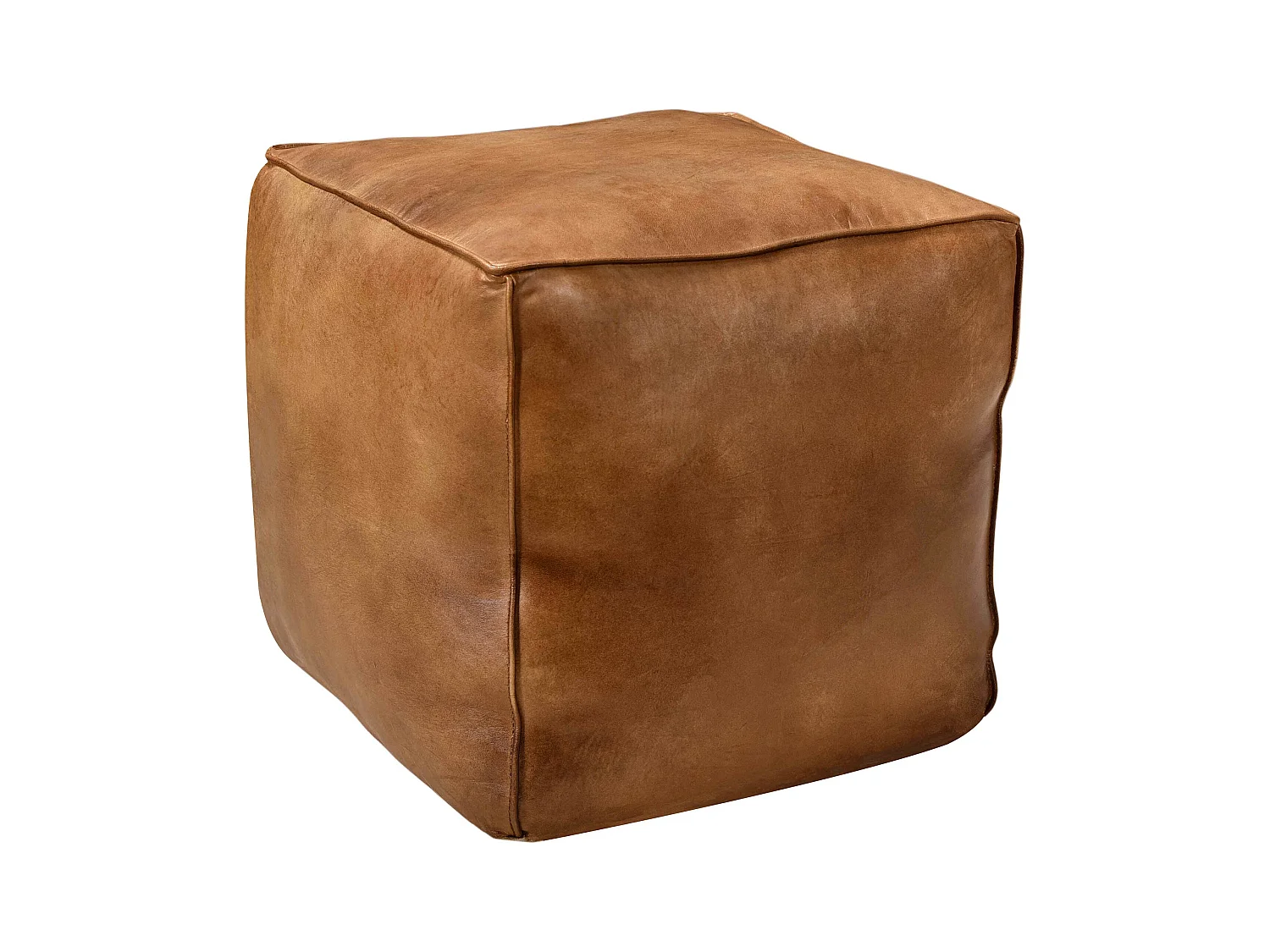 Pouf carré en cuir marron 40 cm - Arrah
