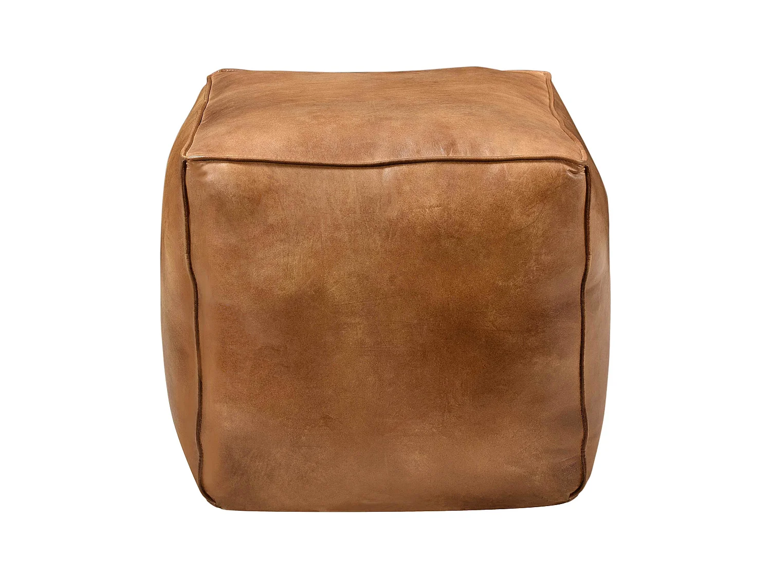 Pouf carré en cuir marron 40 cm - Arrah