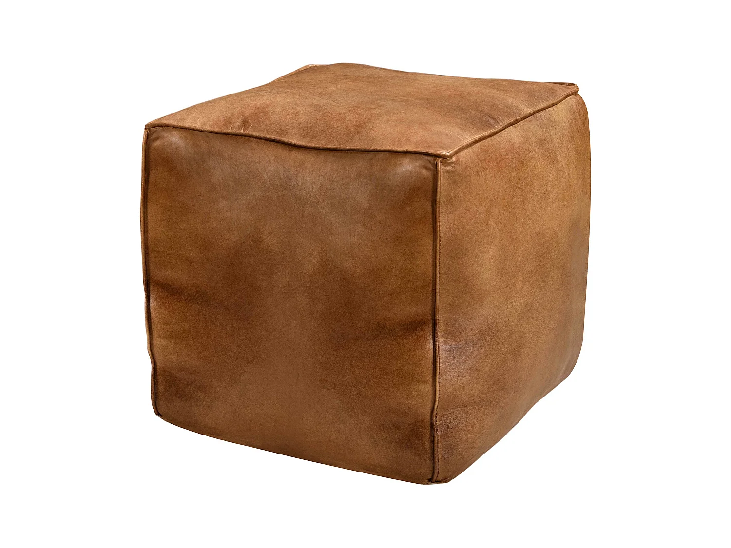 Pouf carré en cuir marron 40 cm - Arrah