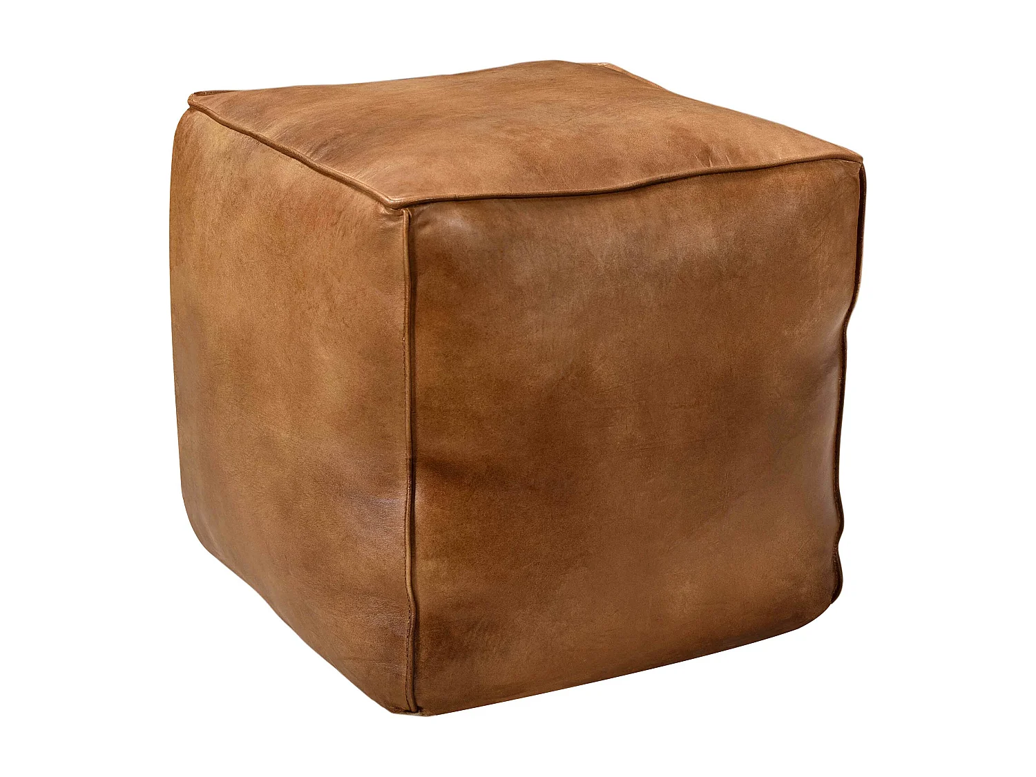 Pouf carré en cuir marron 40 cm - Arrah