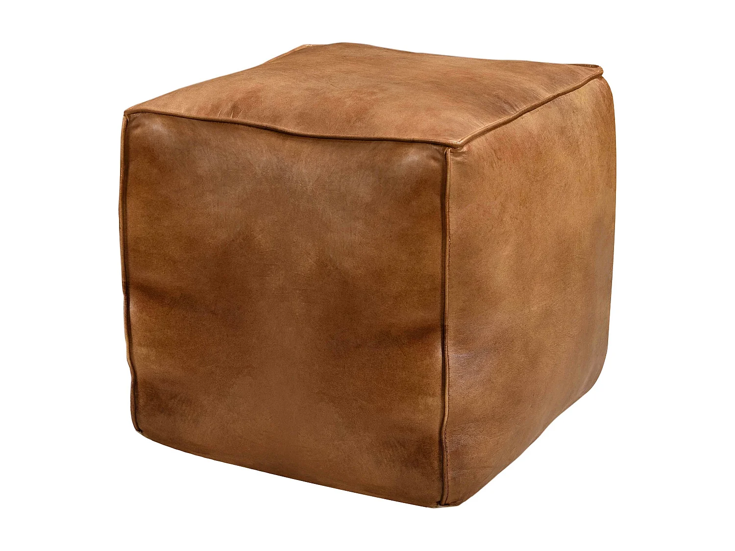 Pouf carré en cuir marron 40 cm - Arrah