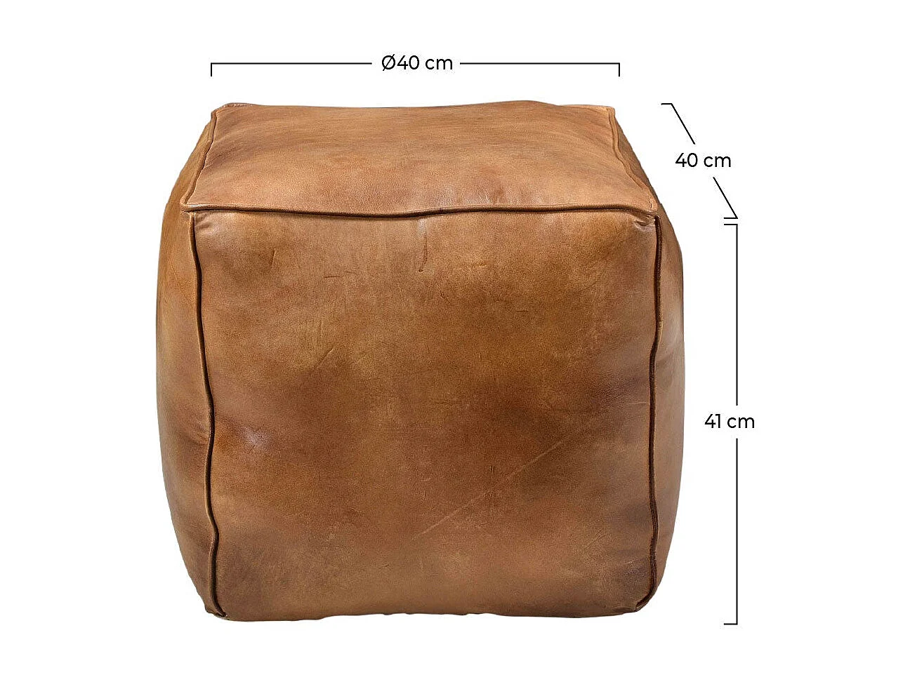 Pouf carré en cuir marron 40 cm - Arrah