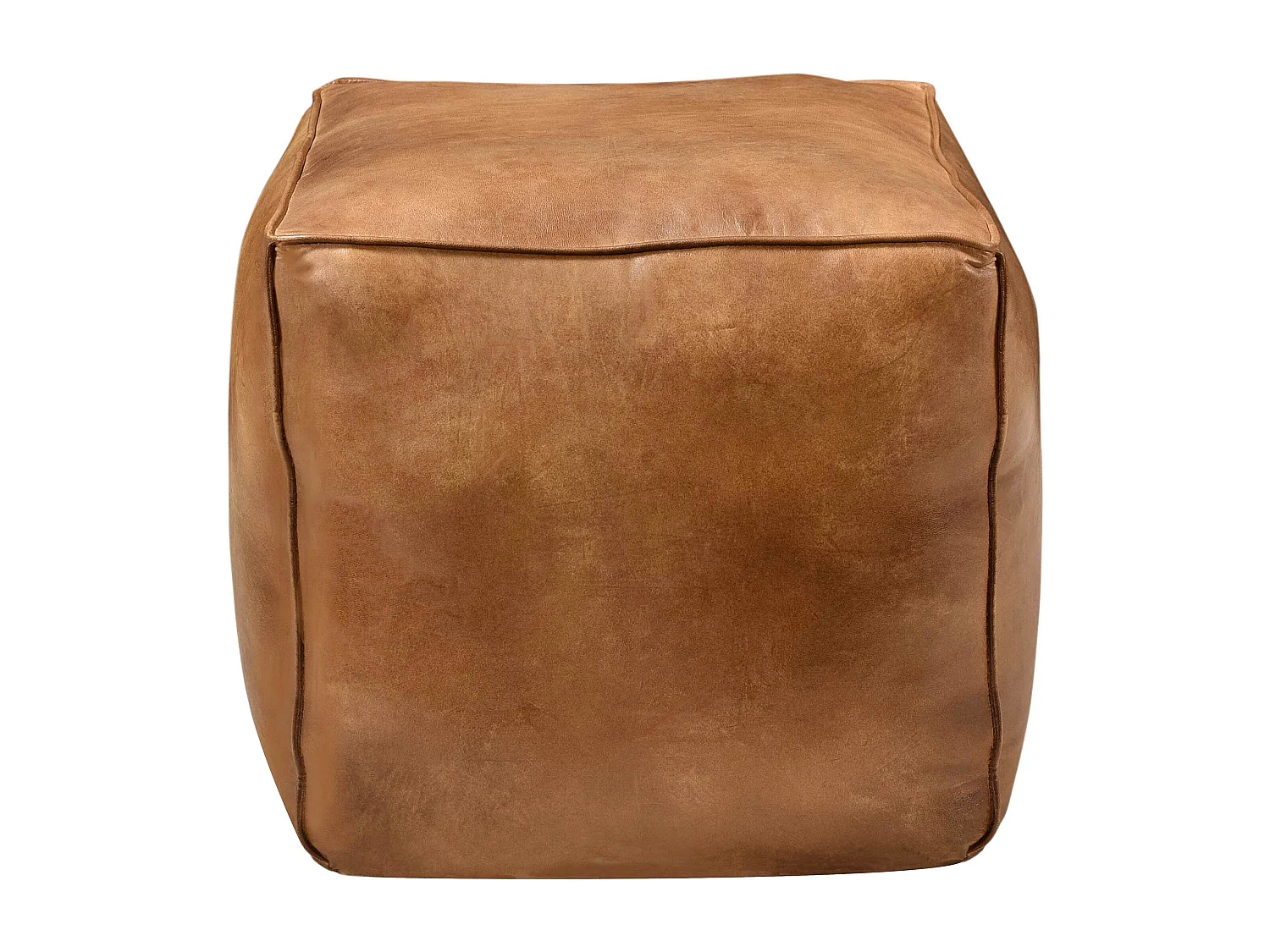 Pouf carré en cuir marron 40 cm - Arrah