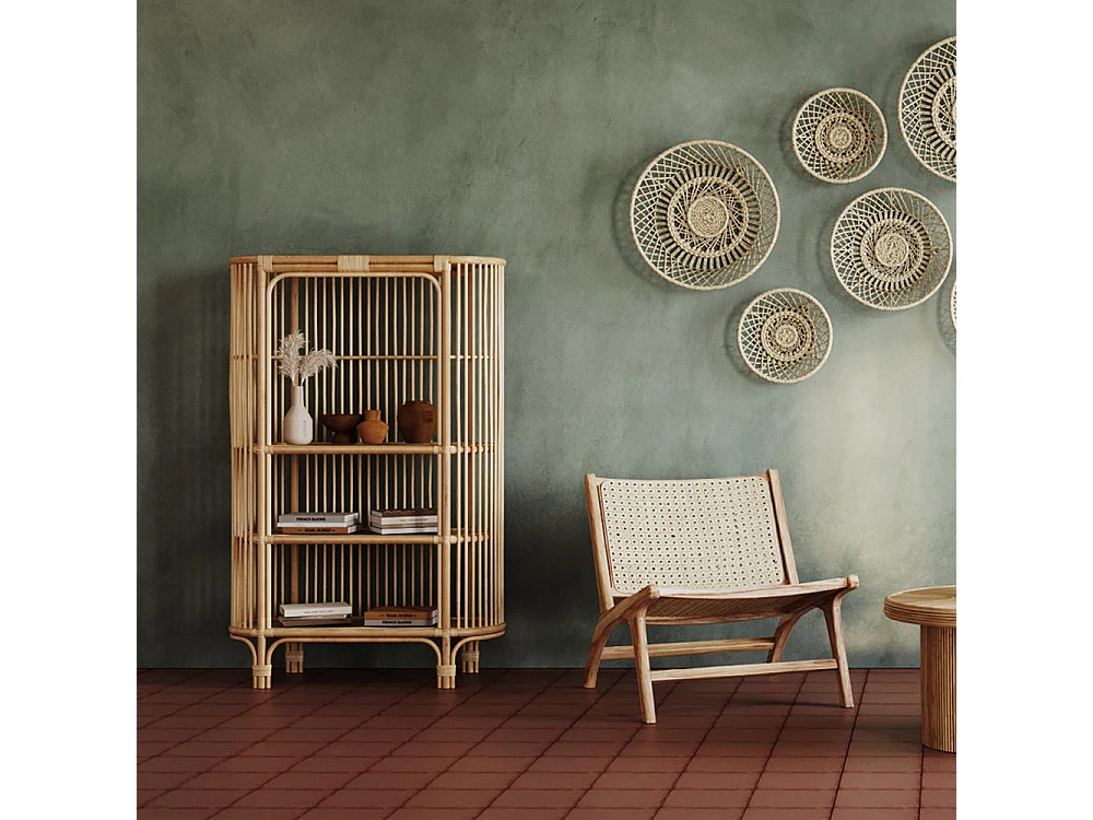 Librería de ratán natural con estantes - Marthe