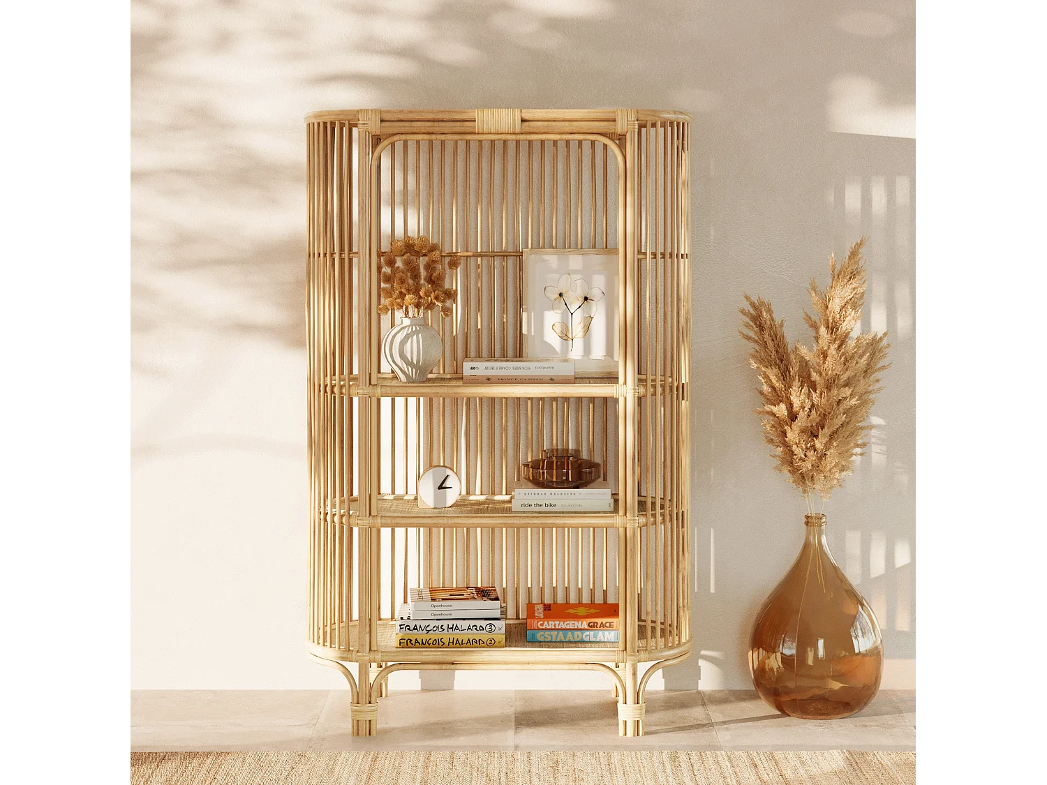 Librería de ratán natural con estantes - Marthe