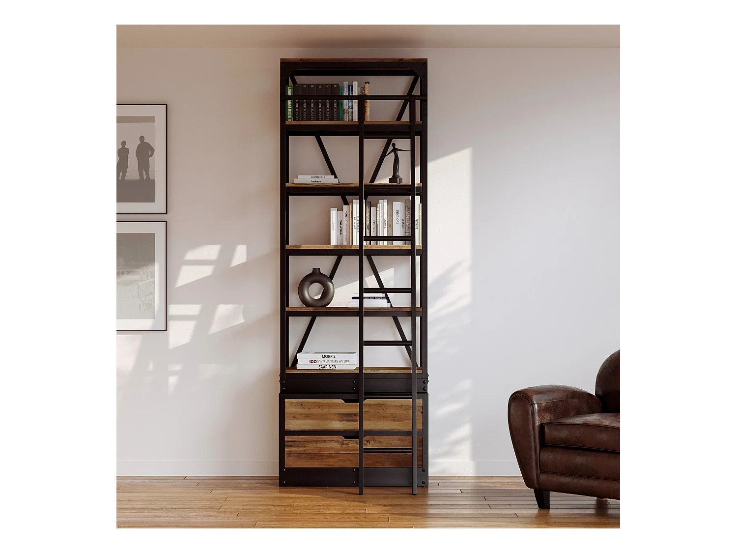 Pequeña librería de 86 cm en madera y metal - Kasi