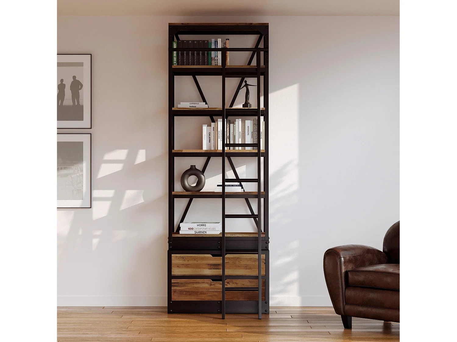 Pequeña librería de 86 cm en madera y metal - Kasi