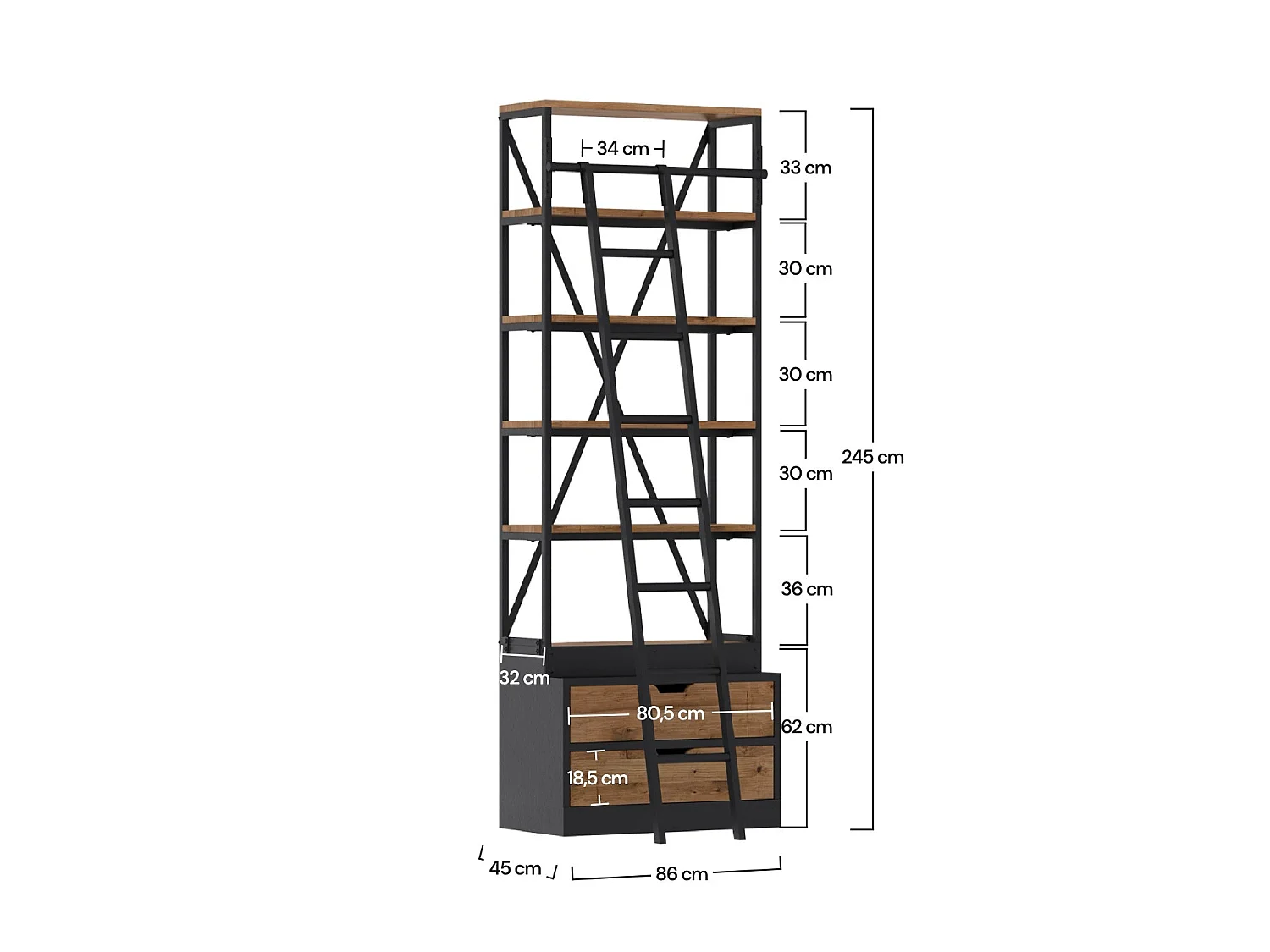 Pequeña librería de 86 cm en madera y metal - Kasi