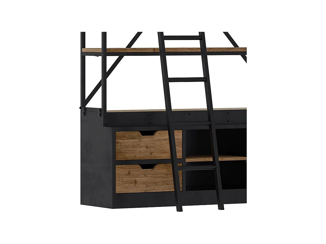 Librería de madera y metal 160 cm con escalera, 4 cajones - Kasi