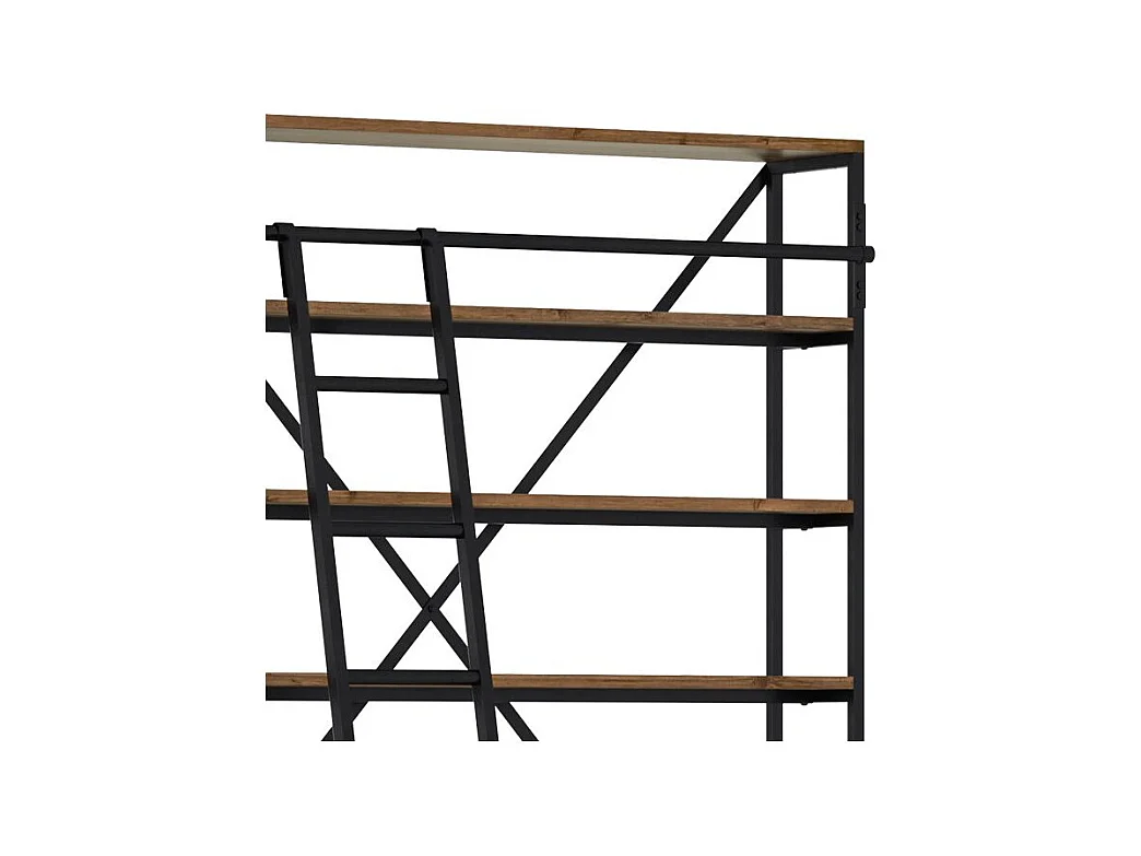 Librería de madera y metal 160 cm con escalera, 4 cajones - Kasi