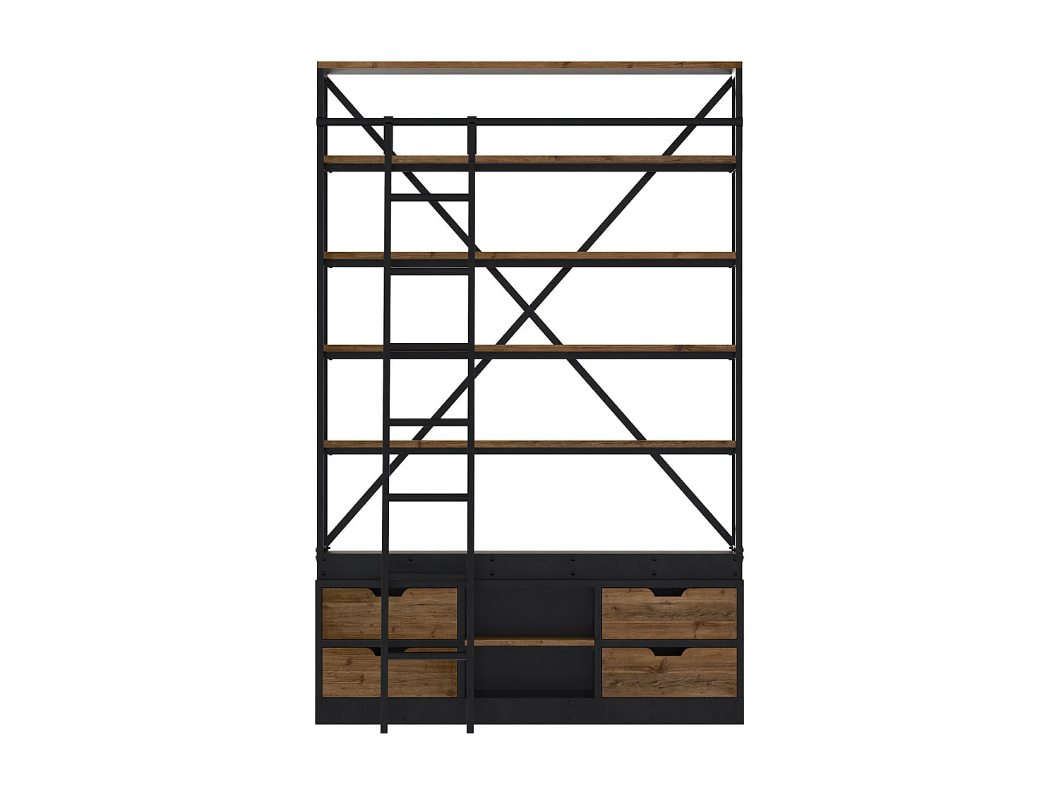 Libreria con scala a 4 cassetti in legno e metallo 160 cm - Kasi