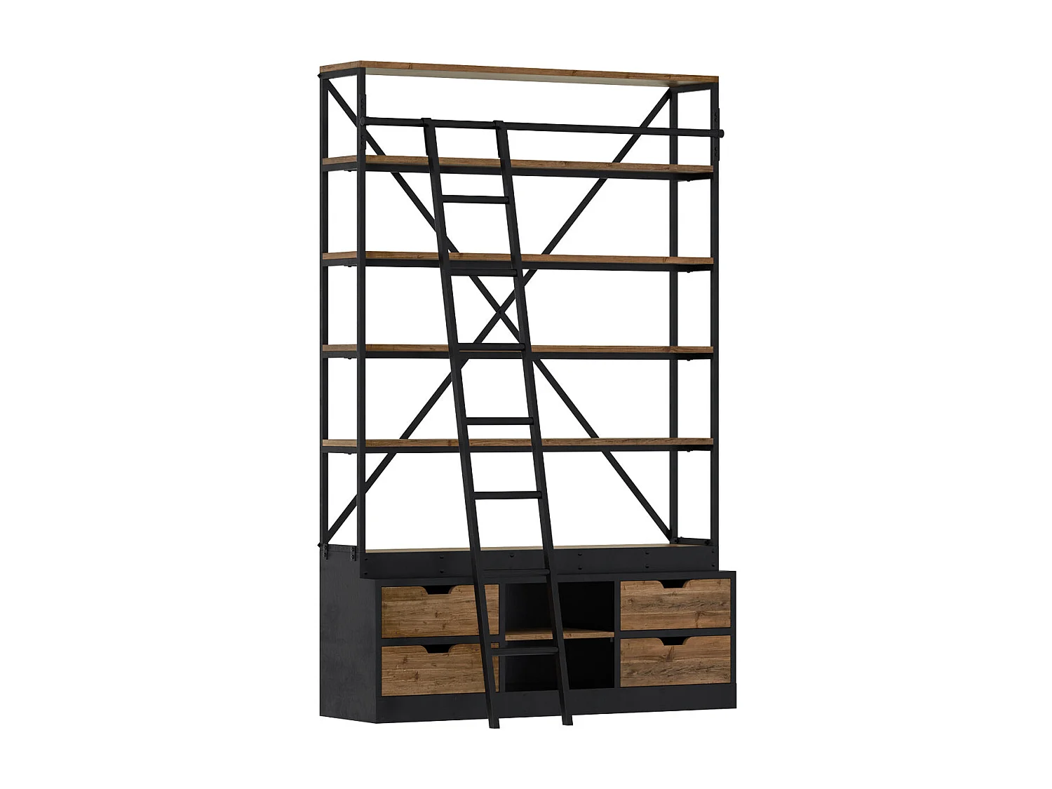 Libreria con scala a 4 cassetti in legno e metallo 160 cm - Kasi