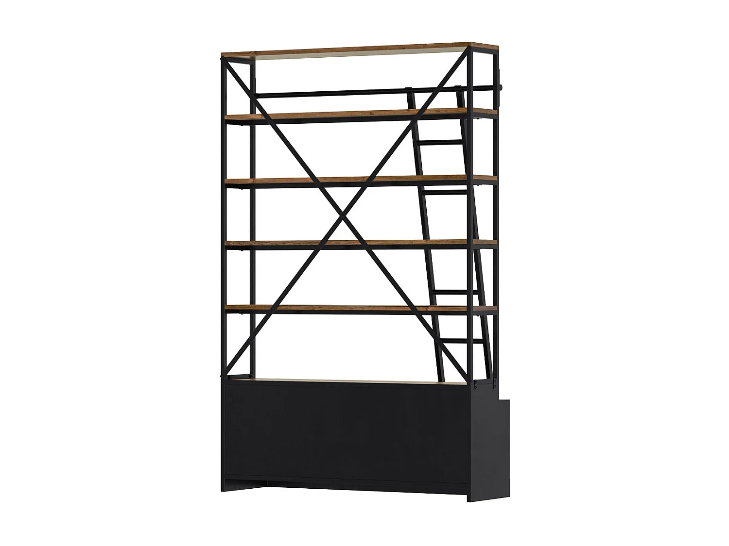 Libreria 160 cm in legno e metallo con scala, 4 cassetti - Kasi