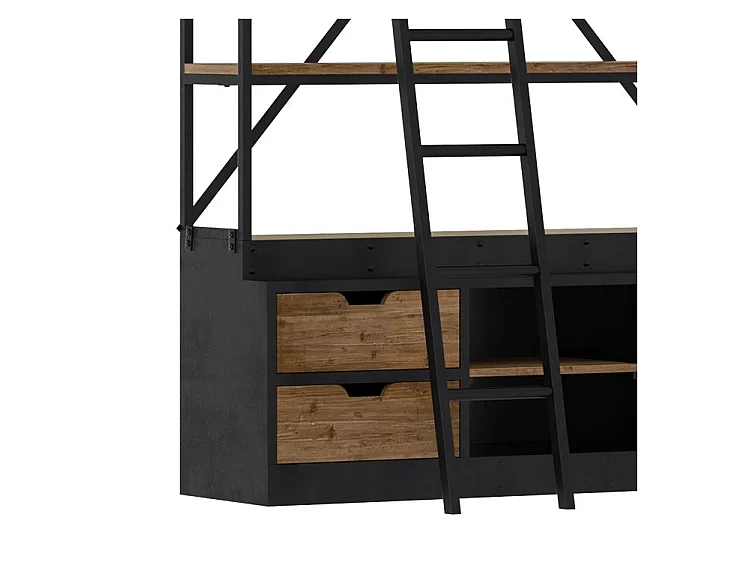 Libreria 160 cm in legno e metallo con scala, 4 cassetti - Kasi