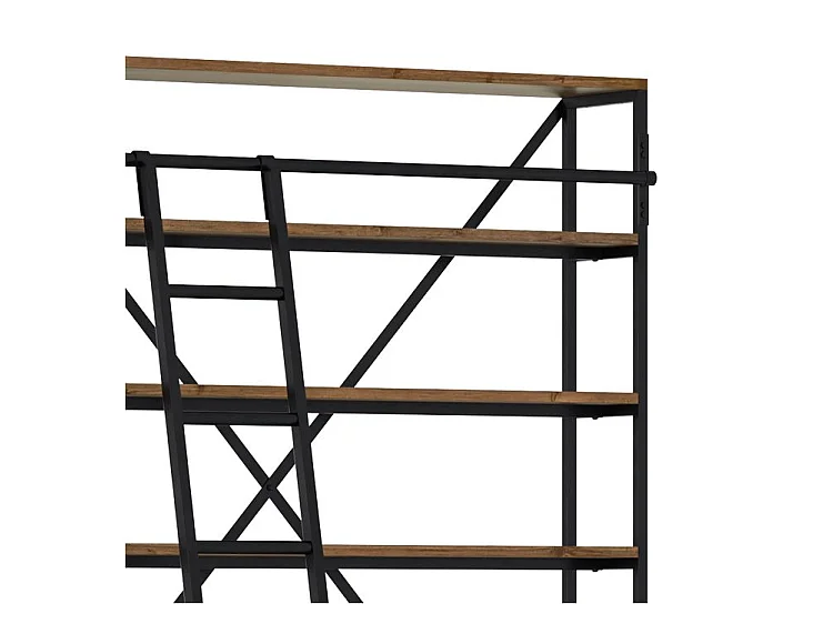 Libreria 160 cm in legno e metallo con scala, 4 cassetti - Kasi
