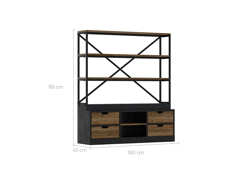 Bibliothèque 160 cm en bois et métal - Goa