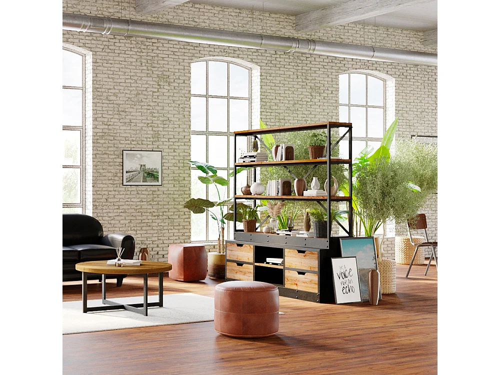 Bibliothèque 160 cm en bois et métal - Goa