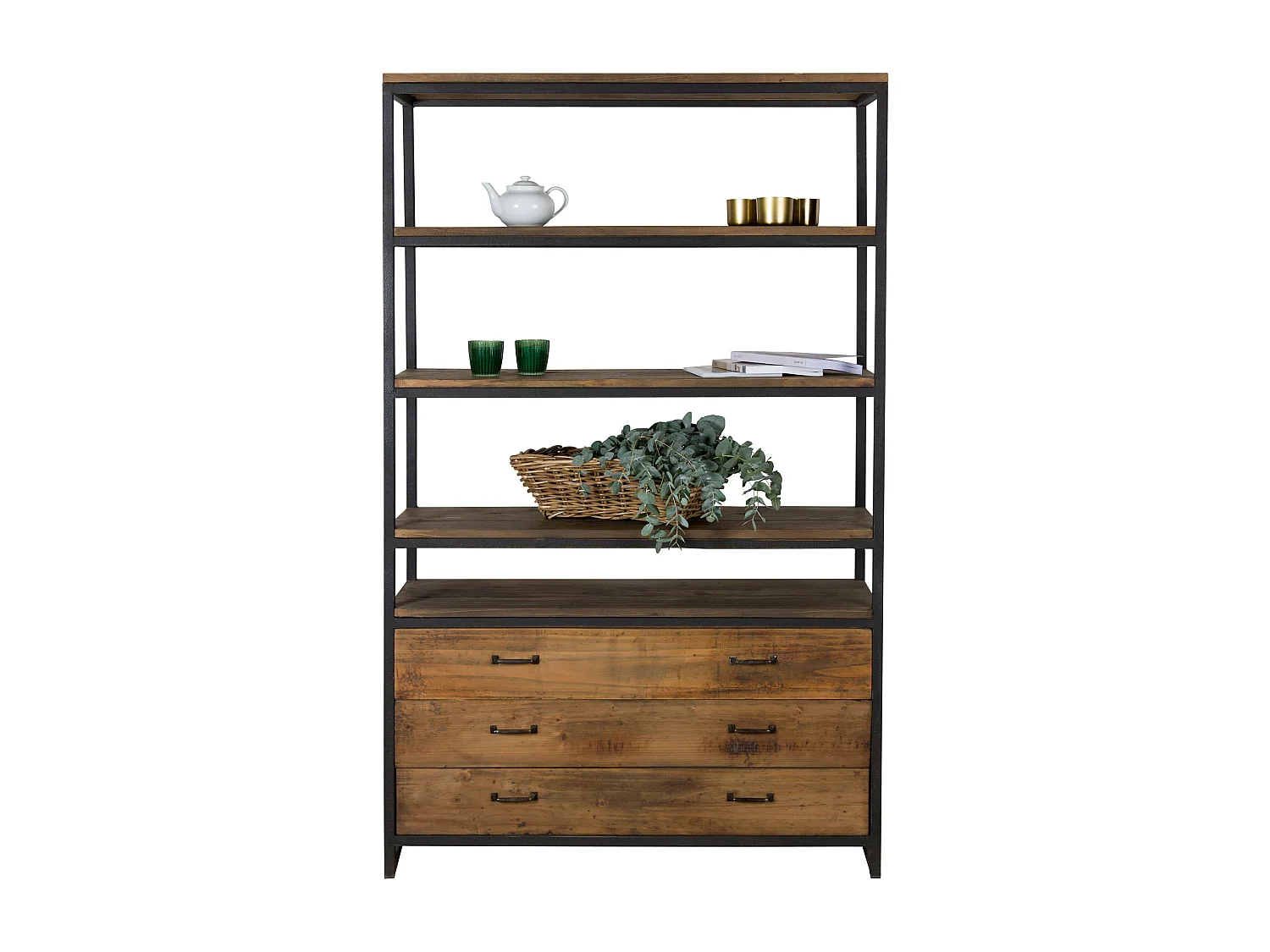 Bibliothèque en bois recyclé 3 tiroirs et 4 étagères - Paname