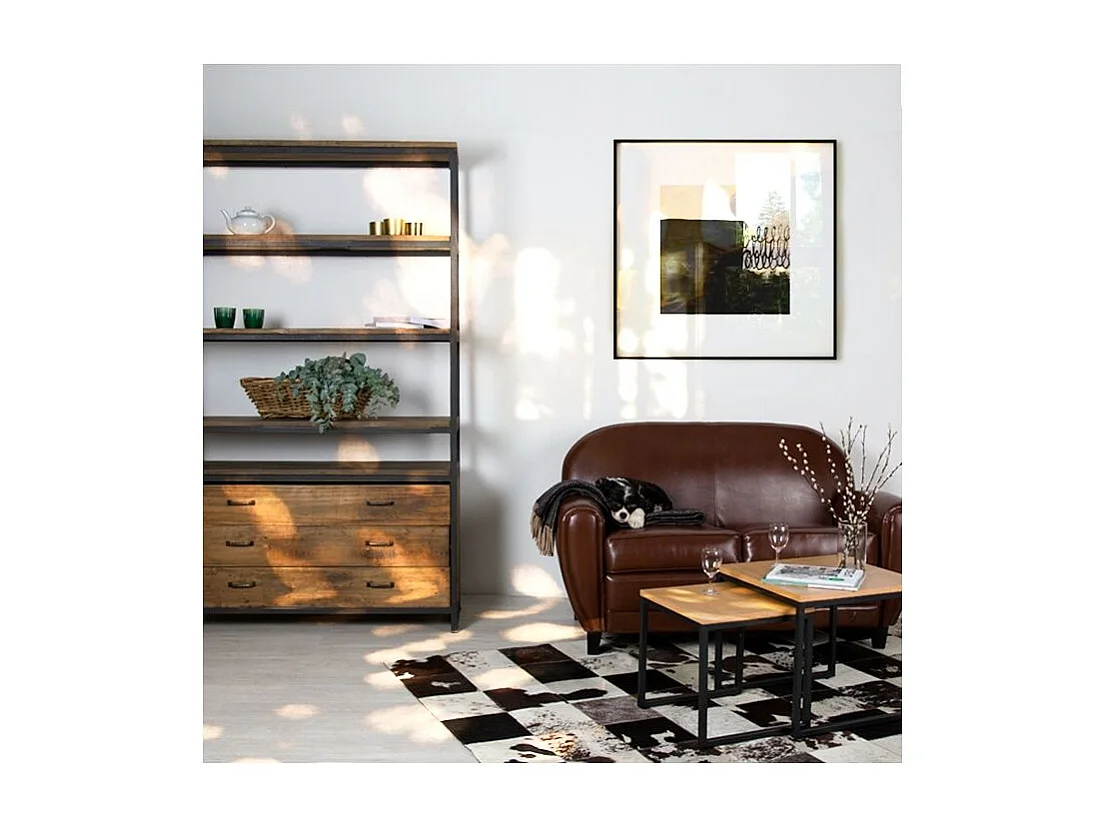 Bibliothèque en bois recyclé 3 tiroirs et 4 étagères - Paname
