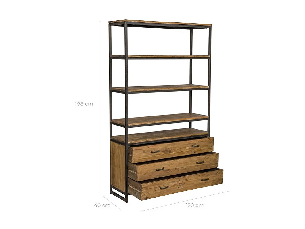 Libreria in legno di recupero con 3 cassetti e 4 ripiani - Paname