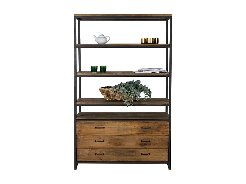 Libreria in legno di recupero con 3 cassetti e 4 ripiani - Paname