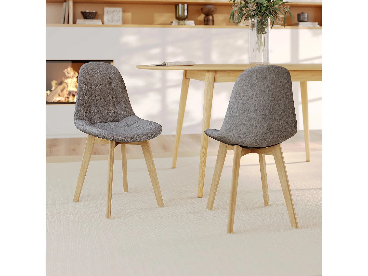 Lot de 2 chaises scandinaves gris clair et pieds en bois de hêtre - Yolo