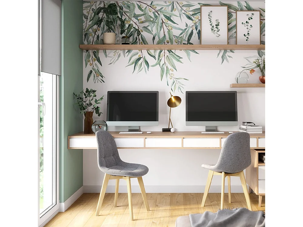 Lot de 2 chaises scandinaves gris clair et pieds en bois de hêtre - Yolo