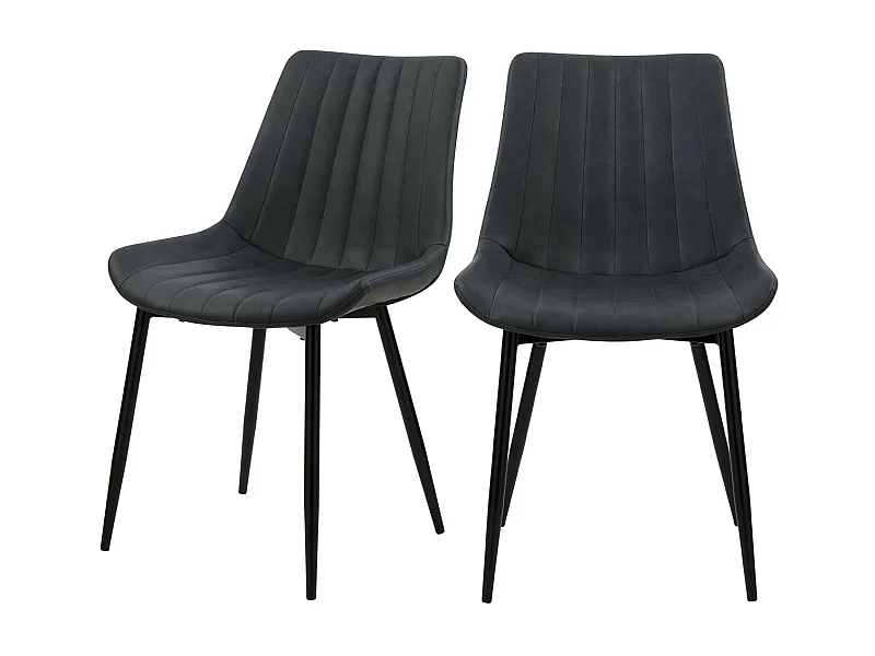 Set de 2 sillas de cuero sintético gris oscuro y metal negro - Killi