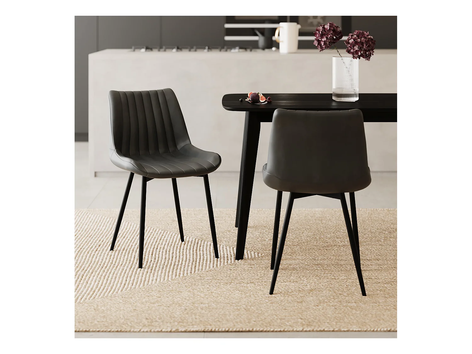 Set di 2 sedie in pelle sintetica grigio scuro e metallo nero - Killi