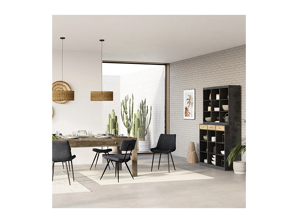 Set di 2 sedie in pelle sintetica grigio scuro e metallo nero - Killi