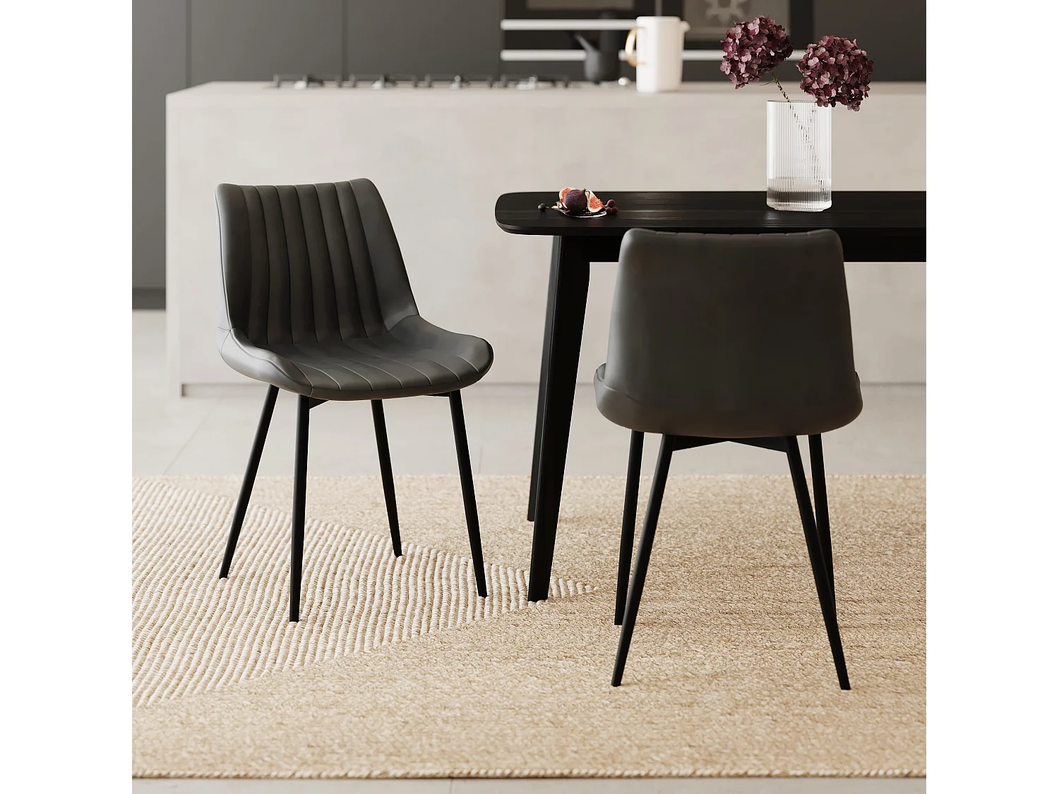 Set de 2 sillas de cuero sintético gris oscuro y metal negro - Killi